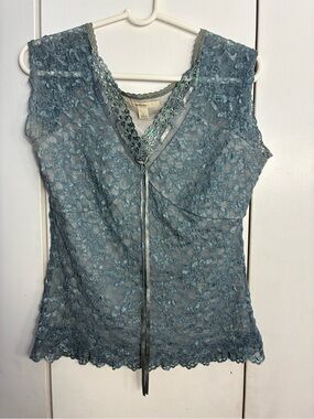 Merona Lace Overlay Cami Blue Embellished Ribbon Y2KBabydoll Whimsy Fairy Core L